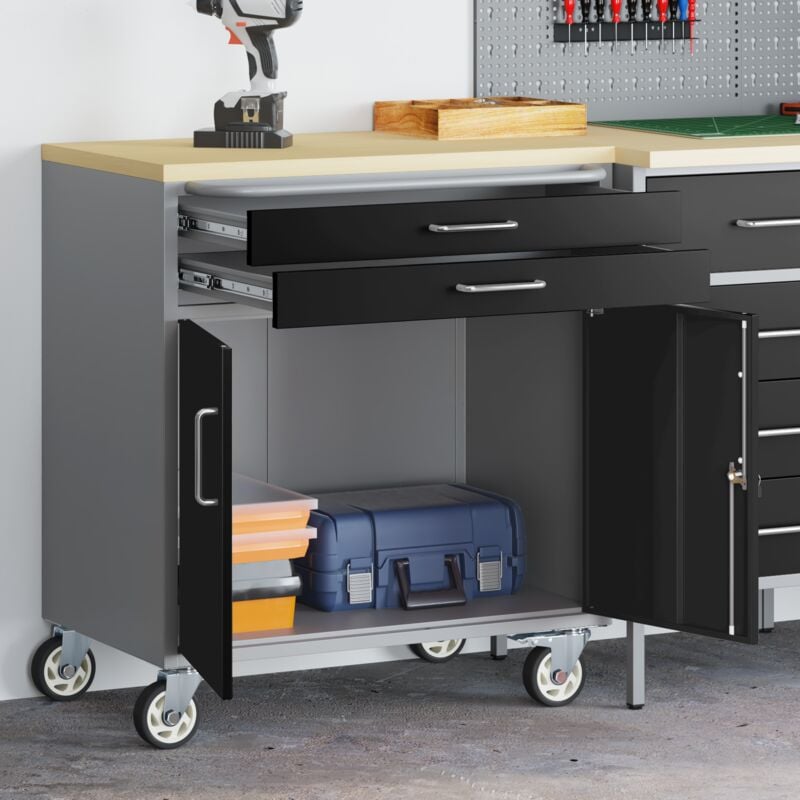 foto del prodotto vidaxl banco da lavoro con cassetto nero e grigio 75 x 45 x 85 cm