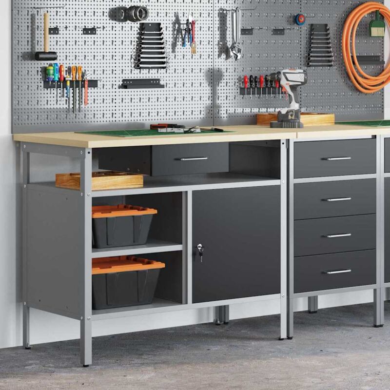 foto del prodotto vidaxl banco da lavoro con porta bloccabile nero 100x55x85 cm acciaio