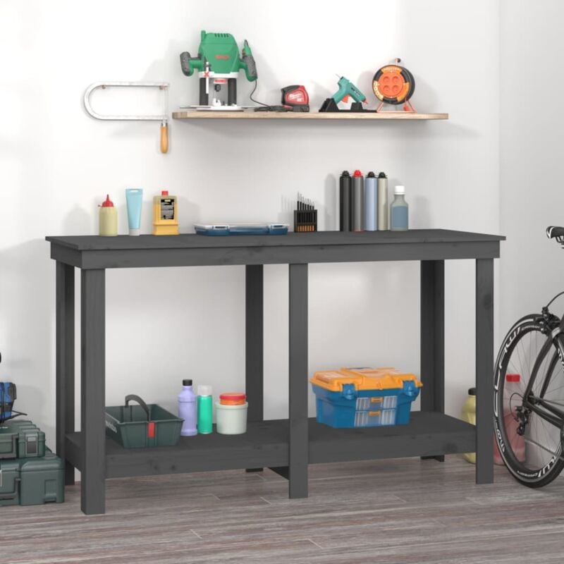 foto del prodotto vidaxl banco da lavoro grigio 140x50x80 cm in legno massello di pino