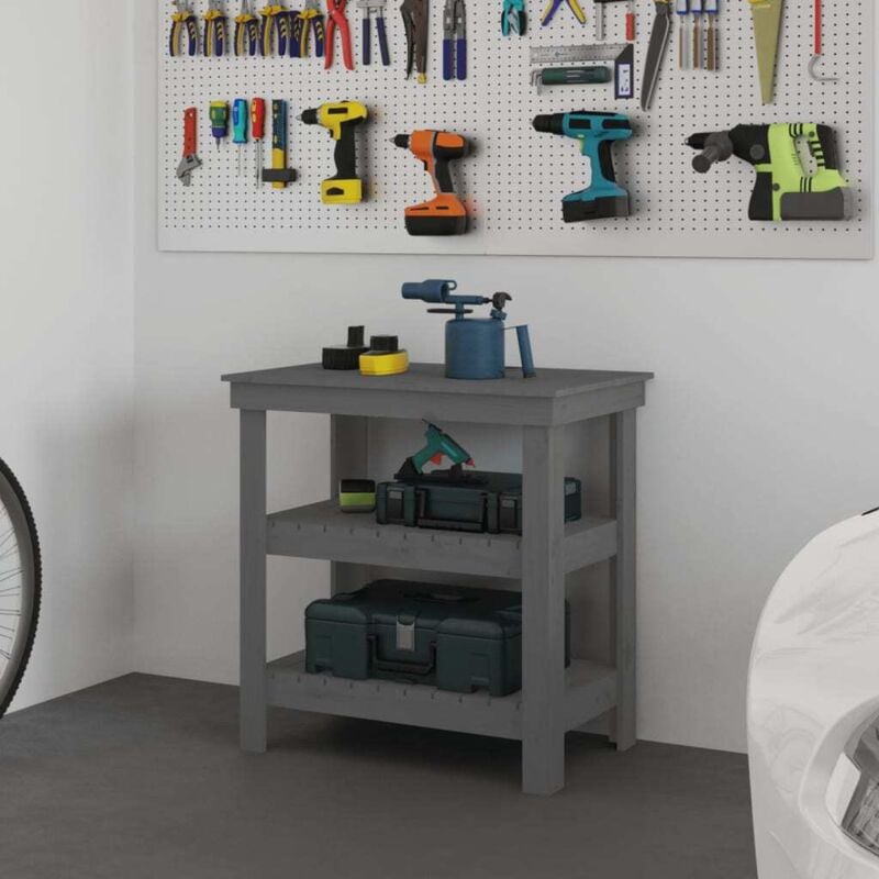 foto del prodotto vidaxl banco da lavoro grigio 78,5x50x80 cm in legno massello di pino