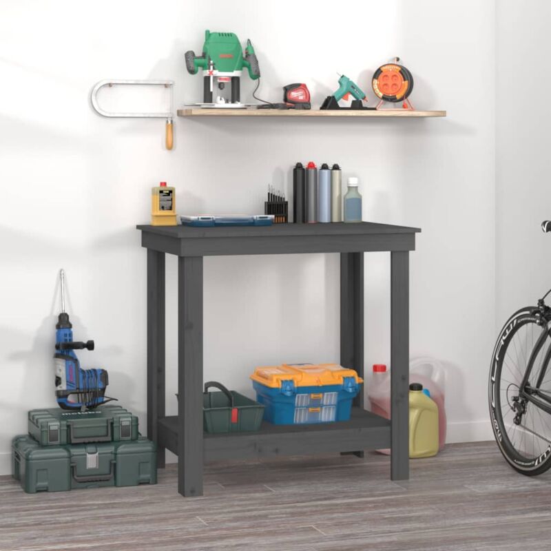 foto del prodotto vidaxl banco da lavoro grigio 80x50x80 cm in legno massello di pino