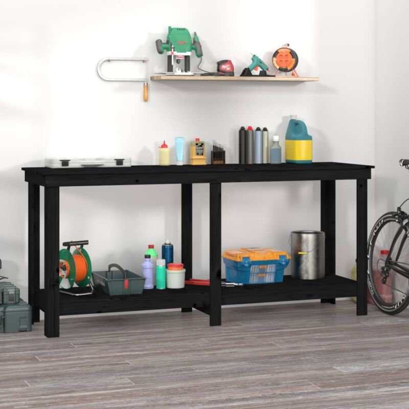 foto del prodotto vidaxl - banco da lavoro nero 180x50x80 cm in legno massello di pino