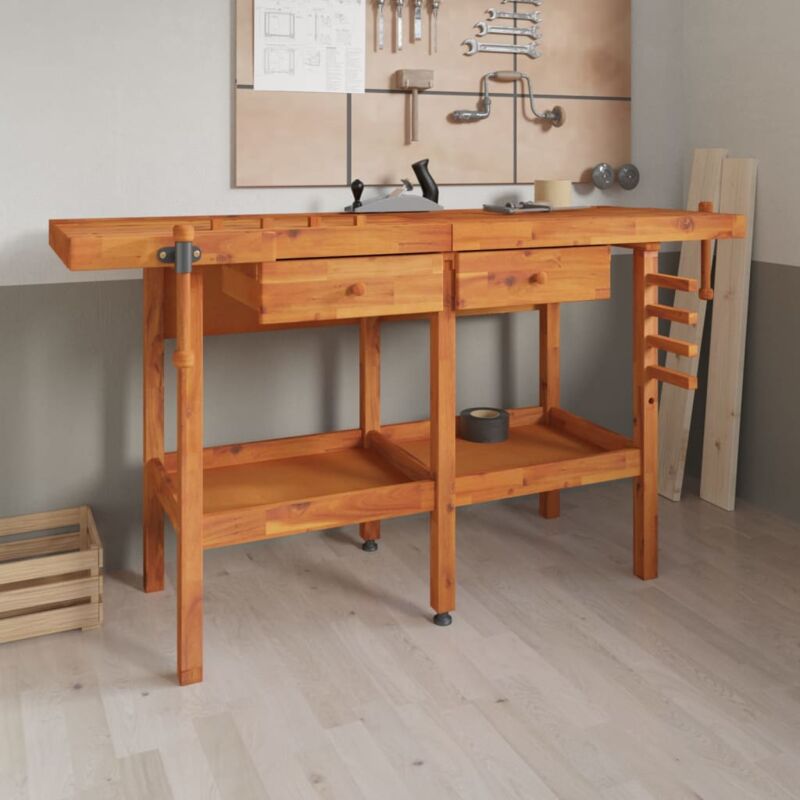 foto del prodotto vidaxl banco lavoro cassetti e morse 162x62x83cm legno massello acacia