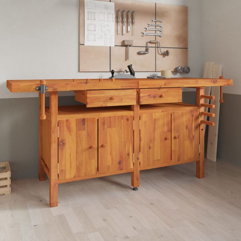 foto del prodotto vidaxl banco lavoro cassetti e morse 192x62x83cm legno massello acacia