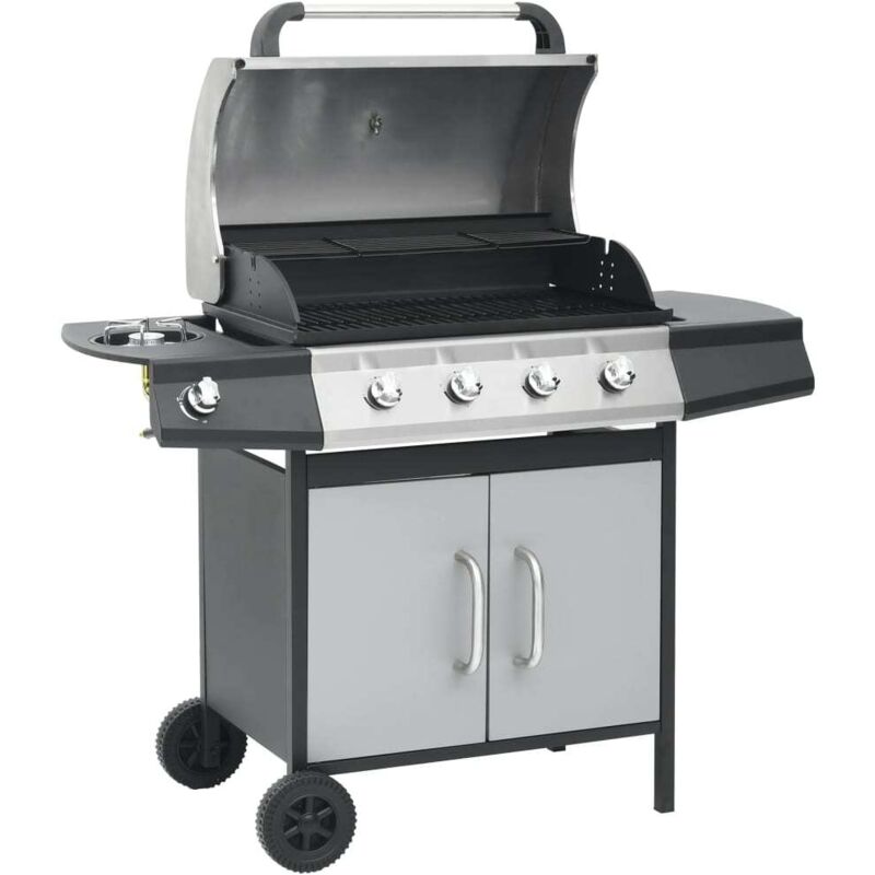 foto del prodotto vidaxl barbecue griglia a gas 4 1 fornelli nero argento acciaio e inox