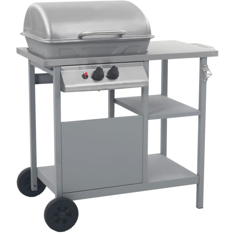 foto del prodotto vidaxl barbeque e griglia a gas con 3 ripiani tavolinetto ruote vari colori colore argento