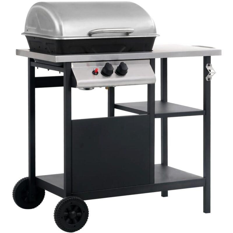 foto del prodotto vidaxl barbeque e griglia a gas con 3 ripiani tavolinetto ruote vari colori colore nero argento