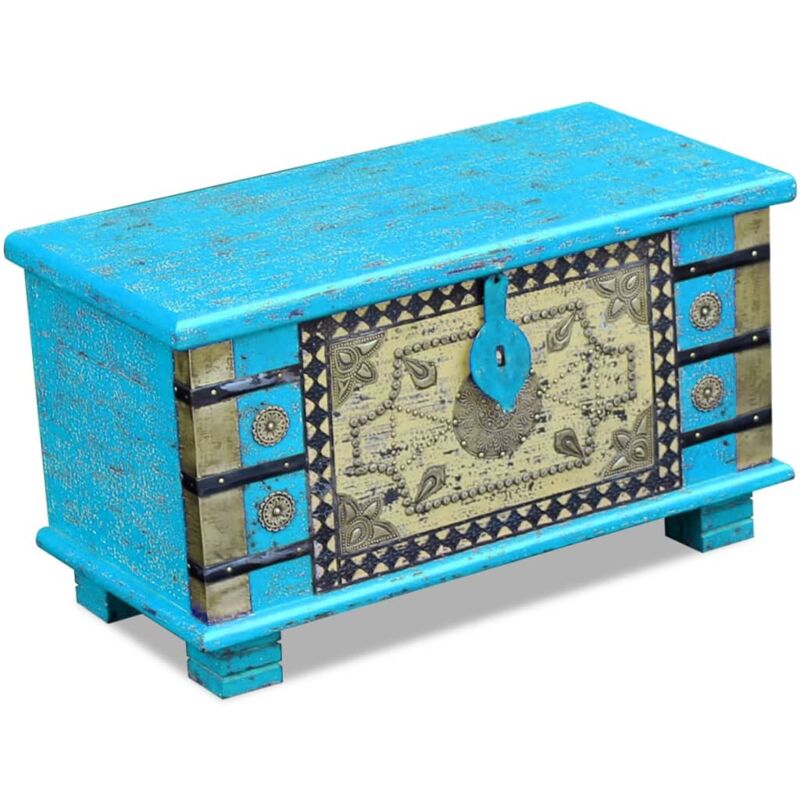 foto del prodotto vidaxl baule stile antico orientale in legno di mango 80x40x45 cm con chiave vari colori colore blu