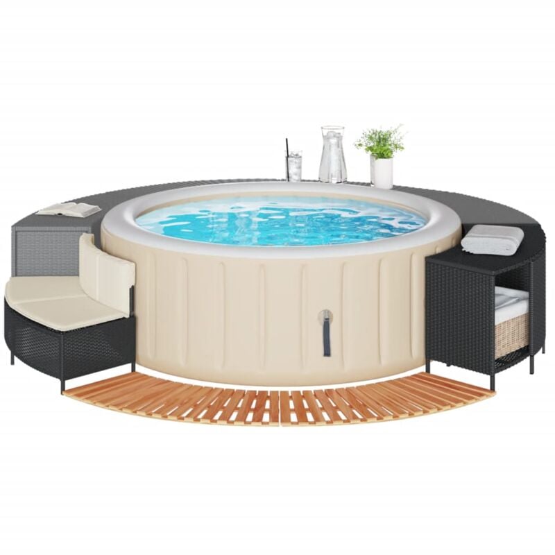 foto del prodotto vidaxl bordo per spa nero in polyrattan e legno massello di acacia