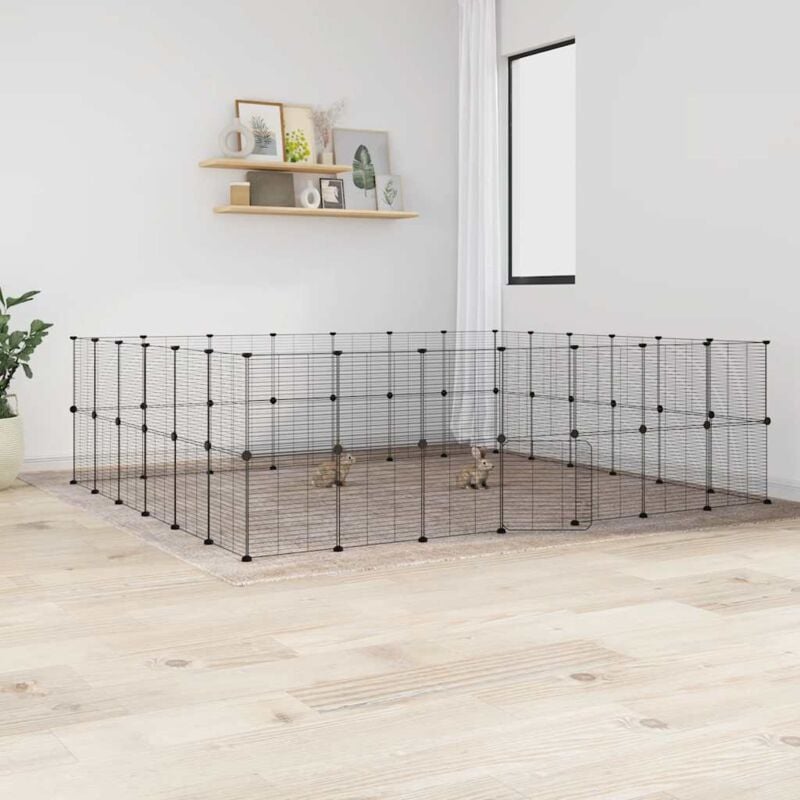 foto del prodotto vidaxl box gabbia per animali con pannelli e porta acciaio nero varie dimensioni dimensioni 52 pannelli