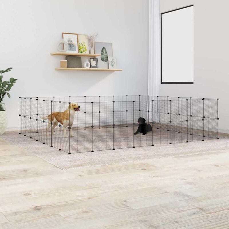 foto del prodotto vidaxl box gabbia per animali con pannelli e porta acciaio nero varie dimensioni dimensioni 60 pannelli