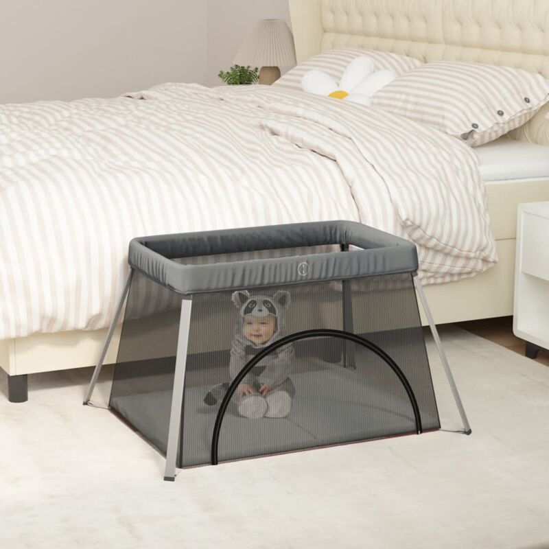 foto del prodotto vidaxl box per bambini con materasso grigio scuro tessuto di lino