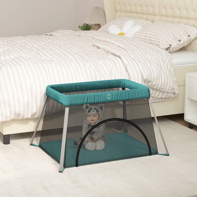foto del prodotto vidaxl box per bambini con materasso verde tessuto di lino