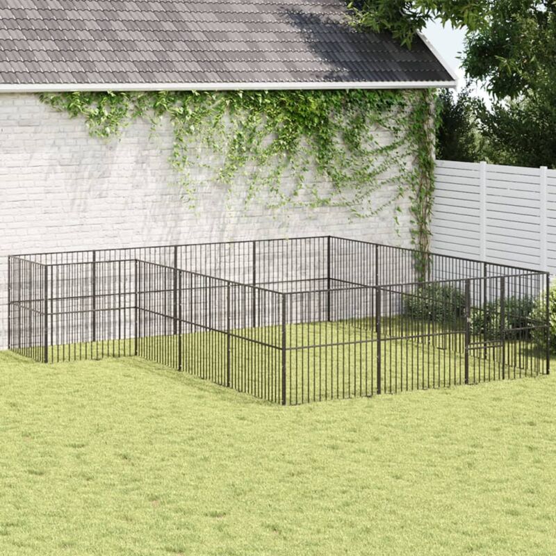 foto del prodotto vidaxl box per cani 16 pannelli nero acciaio zincato