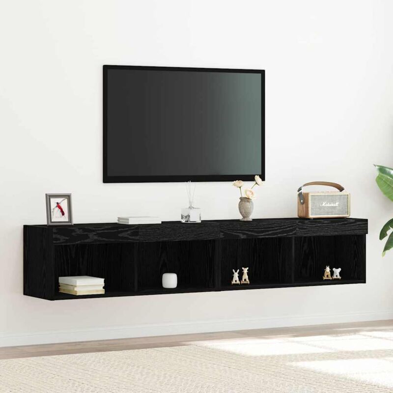 foto del prodotto vidaxl cabinet tv con luci led 2 pz nero rovere 80x30x30 cm