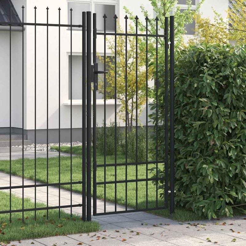 foto del prodotto vidaxl cancello a singola anta con punte e chiavi in acciaio nero varie dimensioni dimensioni 1 x 2 m