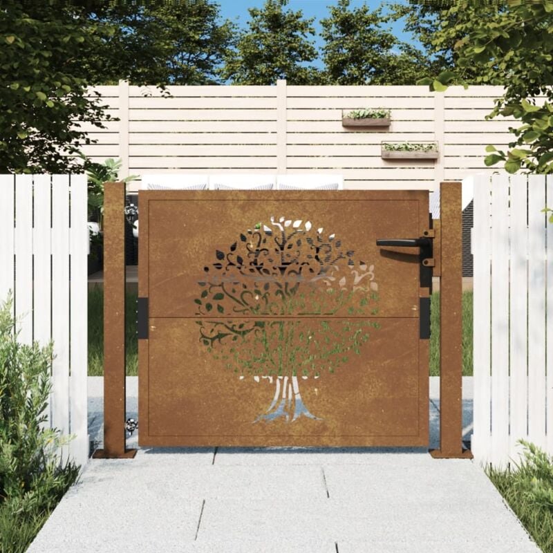 foto del prodotto vidaxl cancello da giardino 105x105 cm in acciaio corten design albero