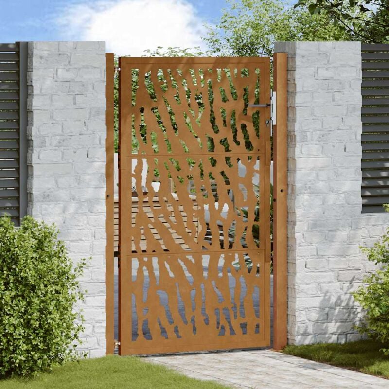 foto del prodotto vidaxl cancello da giardino 105x155 cm acciaio corten design a traccia