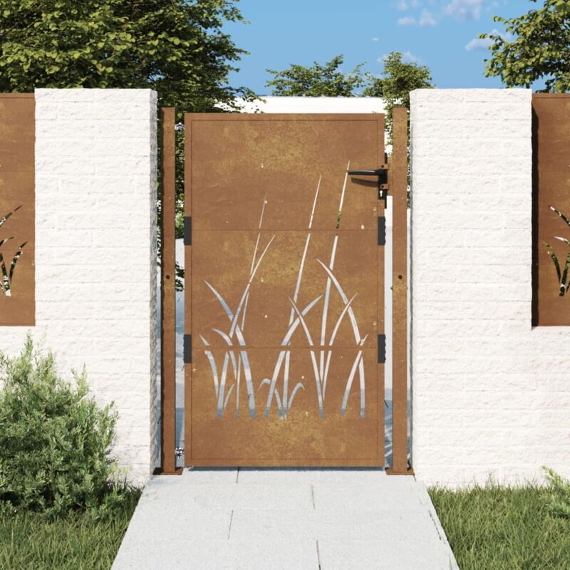 foto del prodotto vidaxl cancello da giardino 105x155 cm in acciaio corten design erba