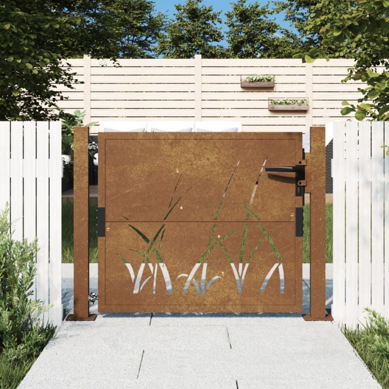 foto del prodotto vidaxl cancello da giardino 105x80 cm in acciaio corten design erba