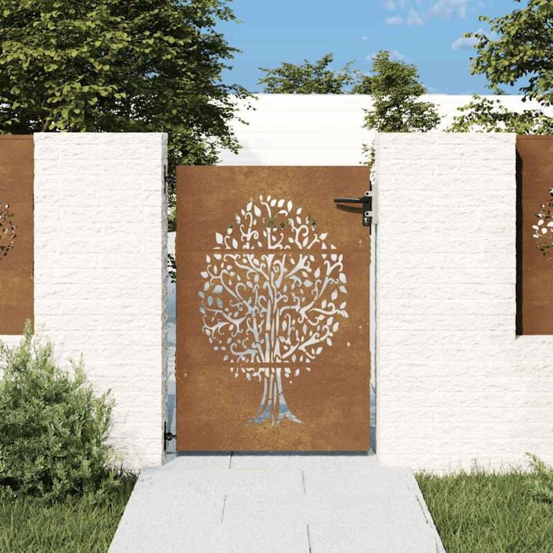 foto del prodotto vidaxl cancello da giardino 85x125 cm in acciaio corten design albero