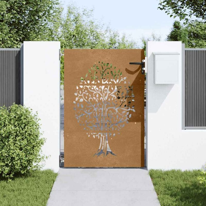foto del prodotto vidaxl cancello da giardino 85x150 cm in acciaio corten design albero
