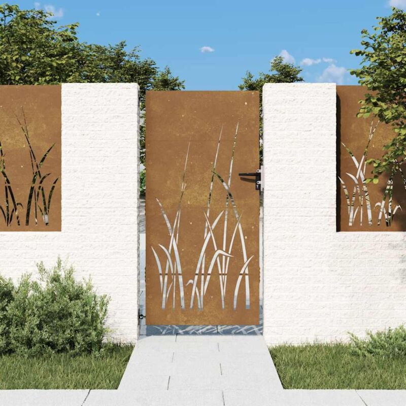 foto del prodotto vidaxl cancello da giardino 85x175 cm in acciaio corten design erba 577507