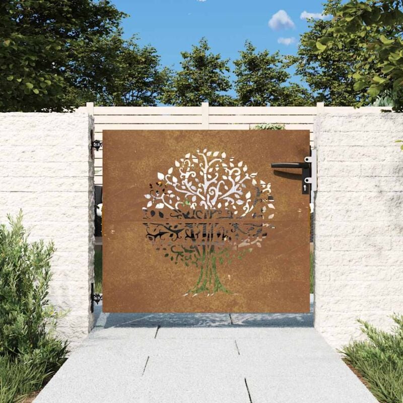 foto del prodotto vidaxl cancello da giardino 85x75 cm in acciaio corten design albero 287213