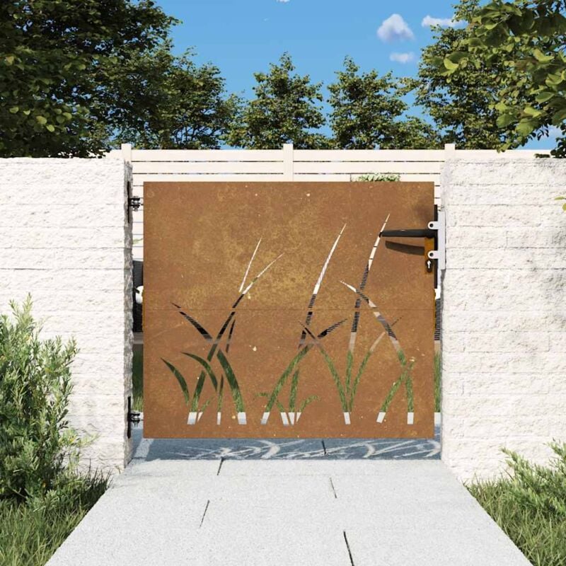 foto del prodotto vidaxl cancello da giardino 85x75 cm in acciaio corten design erba