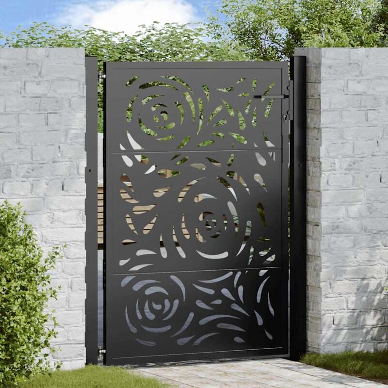 foto del prodotto vidaxl cancello giardino nero 105x130 cm in acciaio design a fiamma