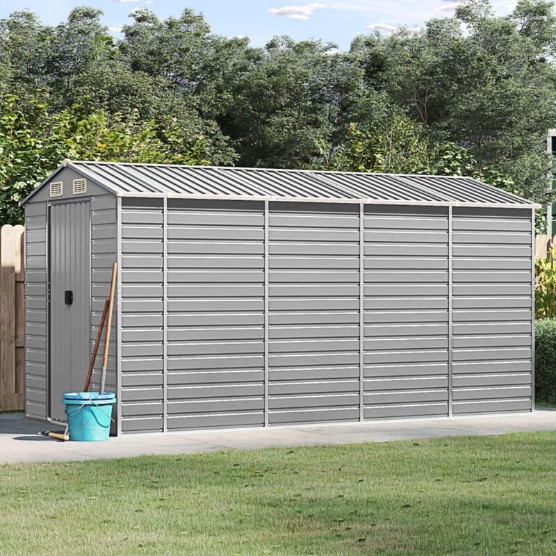 foto del prodotto vidaxl capanno da giardino grigio chiaro 191x385x198cm acciaio zincato