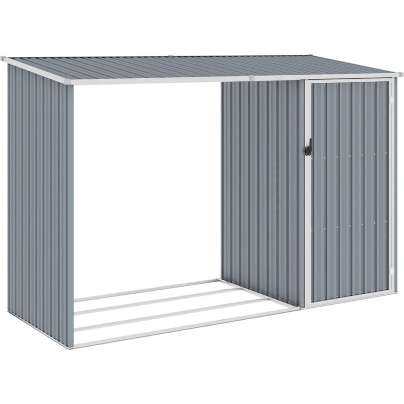 foto del prodotto vidaxl capanno per legna in acciaio zincato con ripostiglio e tettoia 245x98x159 cm vari colori colore grigio