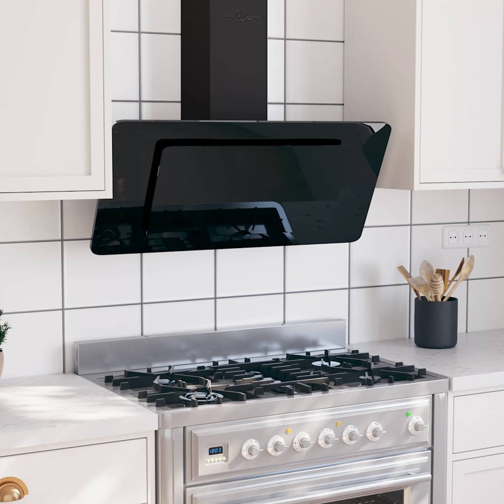 foto del prodotto vidaxl cappa a parete 90 cm in acciaio inox e vetro temperato nero