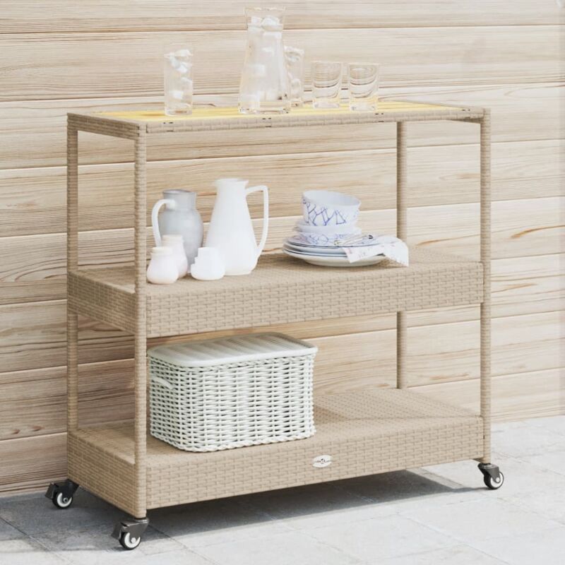 foto del prodotto vidaxl carrello da bar 3 livelli beige in polyrattan e massello acacia