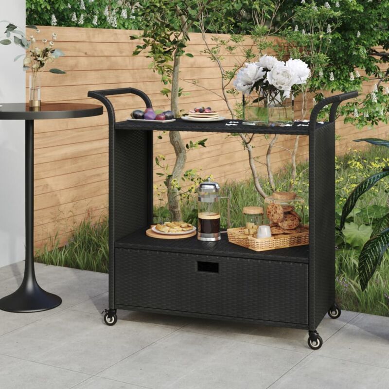 foto del prodotto vidaxl carrello da bar con cassetto nero 100x45x97 cm in polyrattan 786901