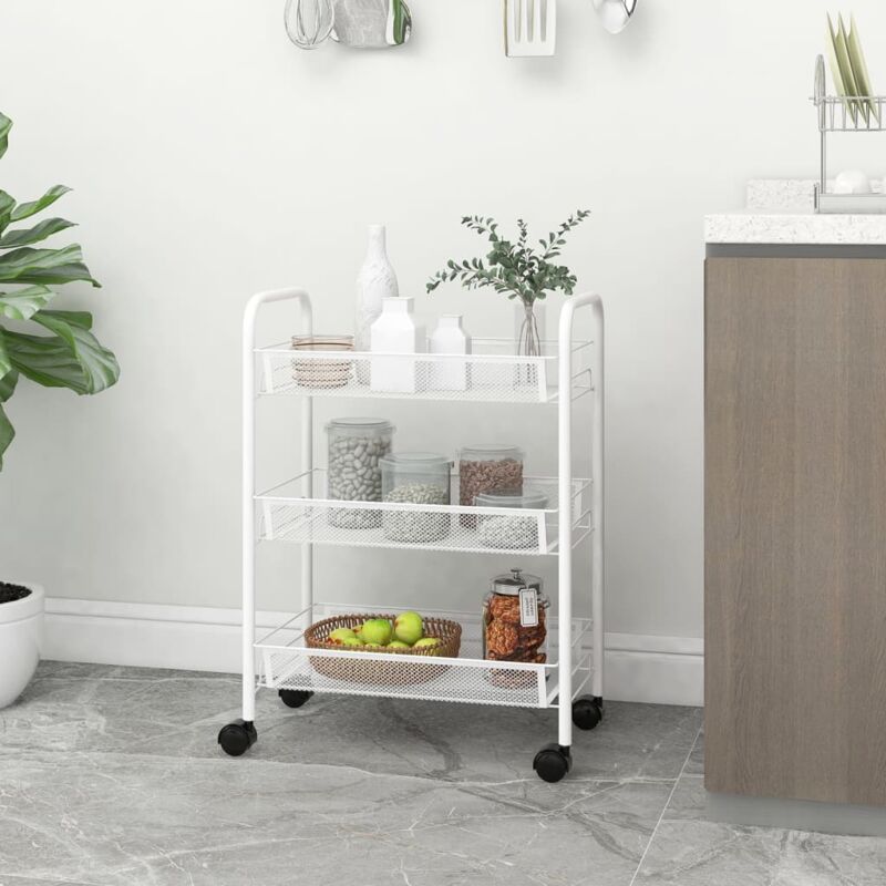 foto del prodotto vidaxl carrello da cucina con 3 ripiani bianco 46x26x64 cm in ferro