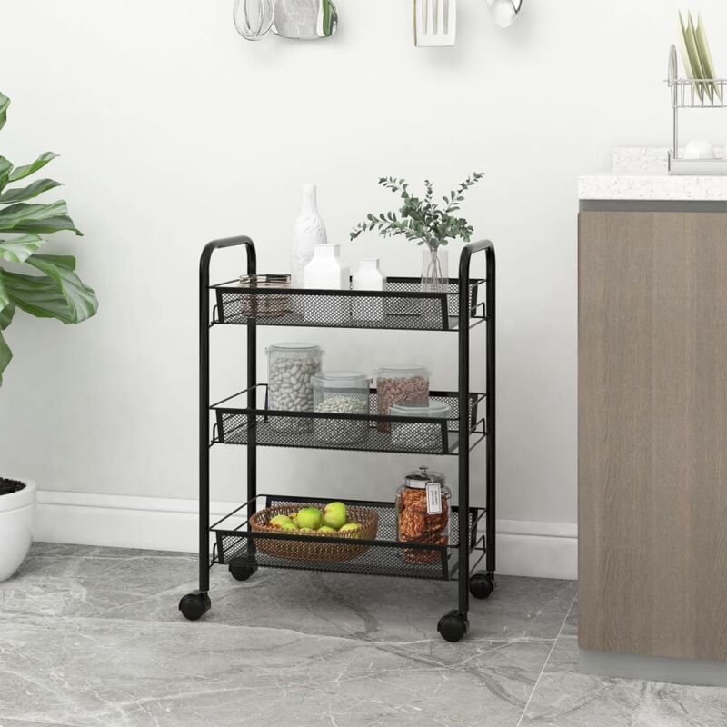 foto del prodotto vidaxl carrello da cucina con 3 ripiani nero 46x26x64 cm in ferro
