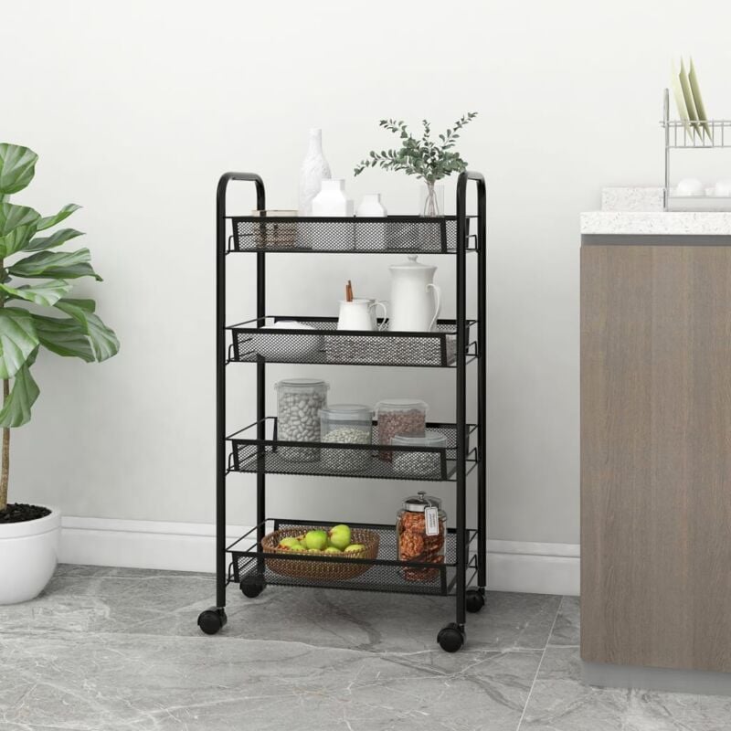 foto del prodotto vidaxl carrello da cucina con 4 ripiani nero 46x26x64 cm in ferro