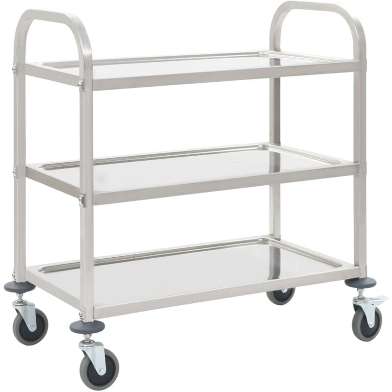 foto del prodotto vidaxl carrello da cucina in acciaio inox argento con ruote vari dimensioni dimensioni 107 x 55 x 90 cm