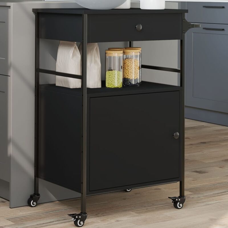 foto del prodotto vidaxl carrello da cucina nero 56x43x89,5 cm in legno multistrato