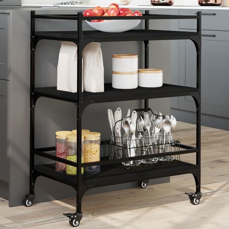 foto del prodotto vidaxl carrello da cucina nero 65x40x86,5 cm in legno multistrato