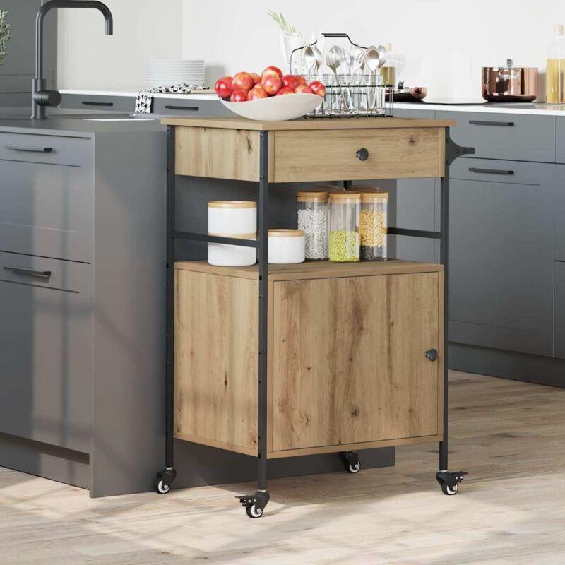 foto del prodotto vidaxl carrello da cucina rovere artigianale 56x43x89.5 cm legno ingegnerizzato
