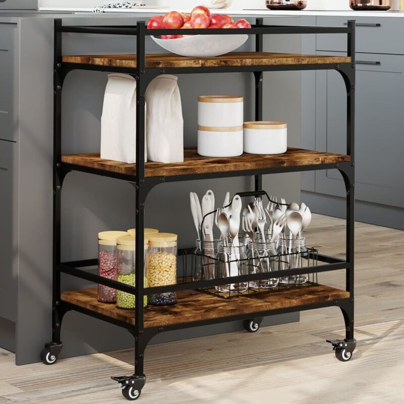 foto del prodotto vidaxl carrello da cucina rovere fumo 65x40x86,5 cm legno multistrato