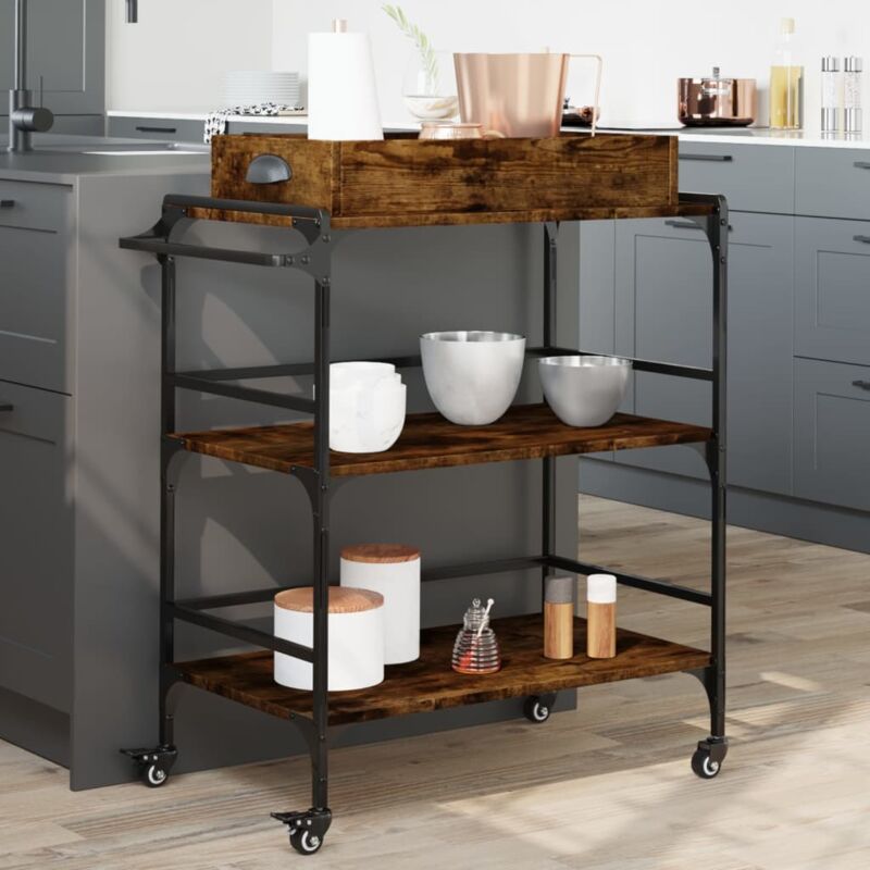 foto del prodotto vidaxl carrello da cucina rovere fumo 81,5x41x92,5cm legno multistrato