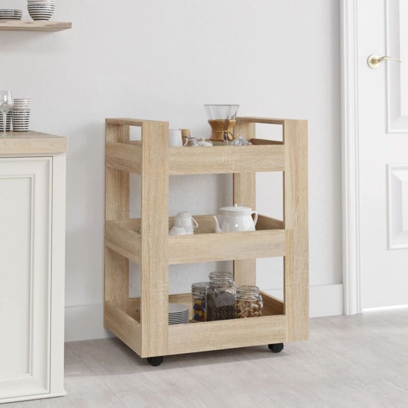 foto del prodotto vidaxl carrello da cucina rovere sonoma 60x45x80 cm legno multistrato
