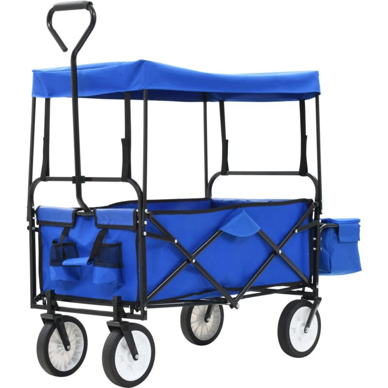 foto del prodotto vidaxl carrello pieghevole a mano con tettuccio in acciaio blu