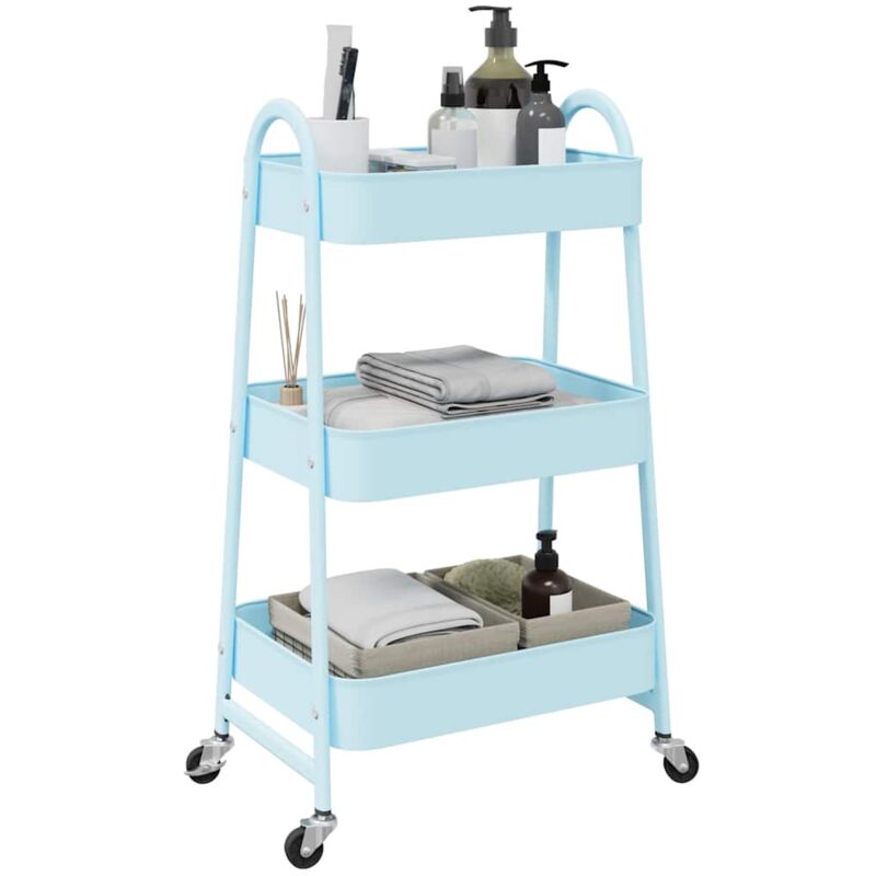 foto del prodotto vidaxl carrello portaoggetti a 3 ripiani blu 42x41,5x77 cm in acciaio