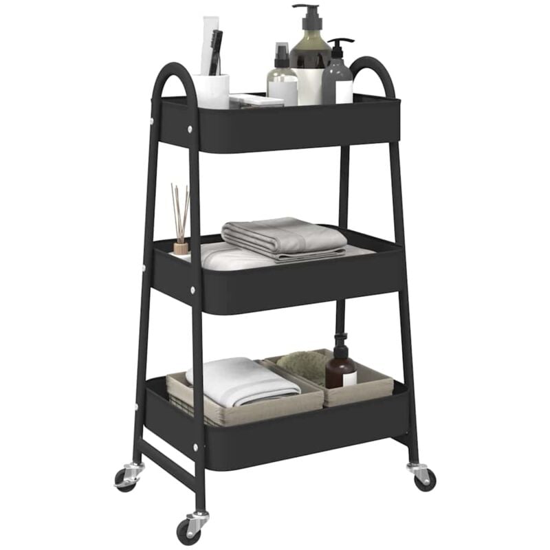 foto del prodotto vidaxl carrello portaoggetti a 3 ripiani nero 42x41,5x77 cm in acciaio