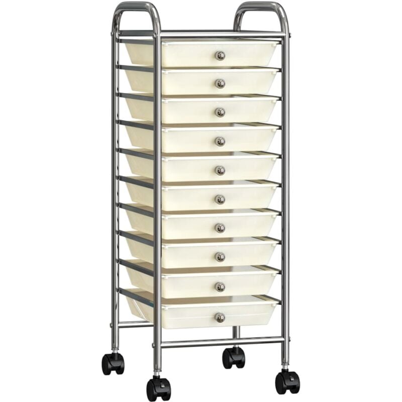 foto del prodotto vidaxl carrello portaoggetti mobile con 10 cassetti bianco in plastica
