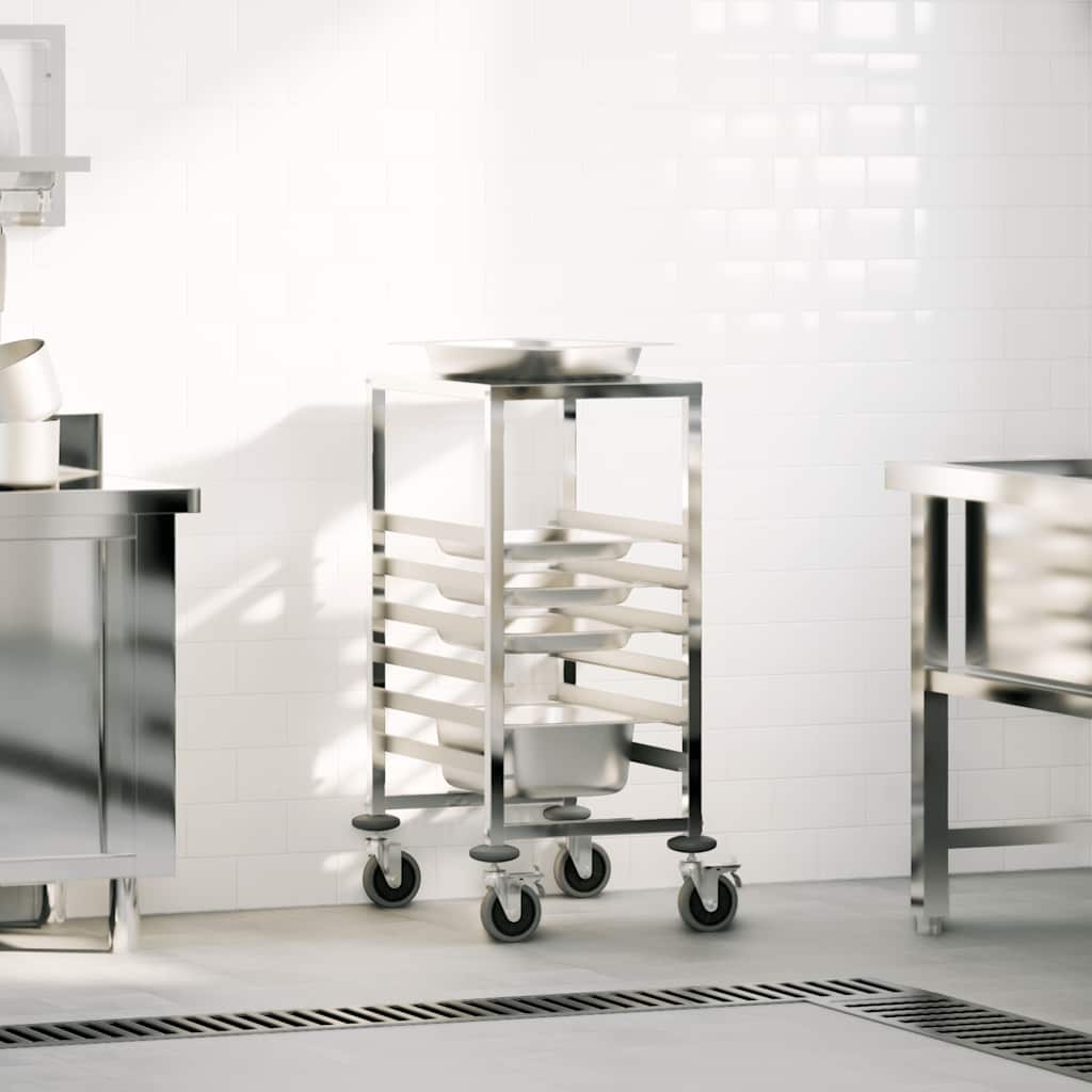 foto del prodotto vidaxl carrello portateglie con 6 gn contenitori 39x55x87 cm